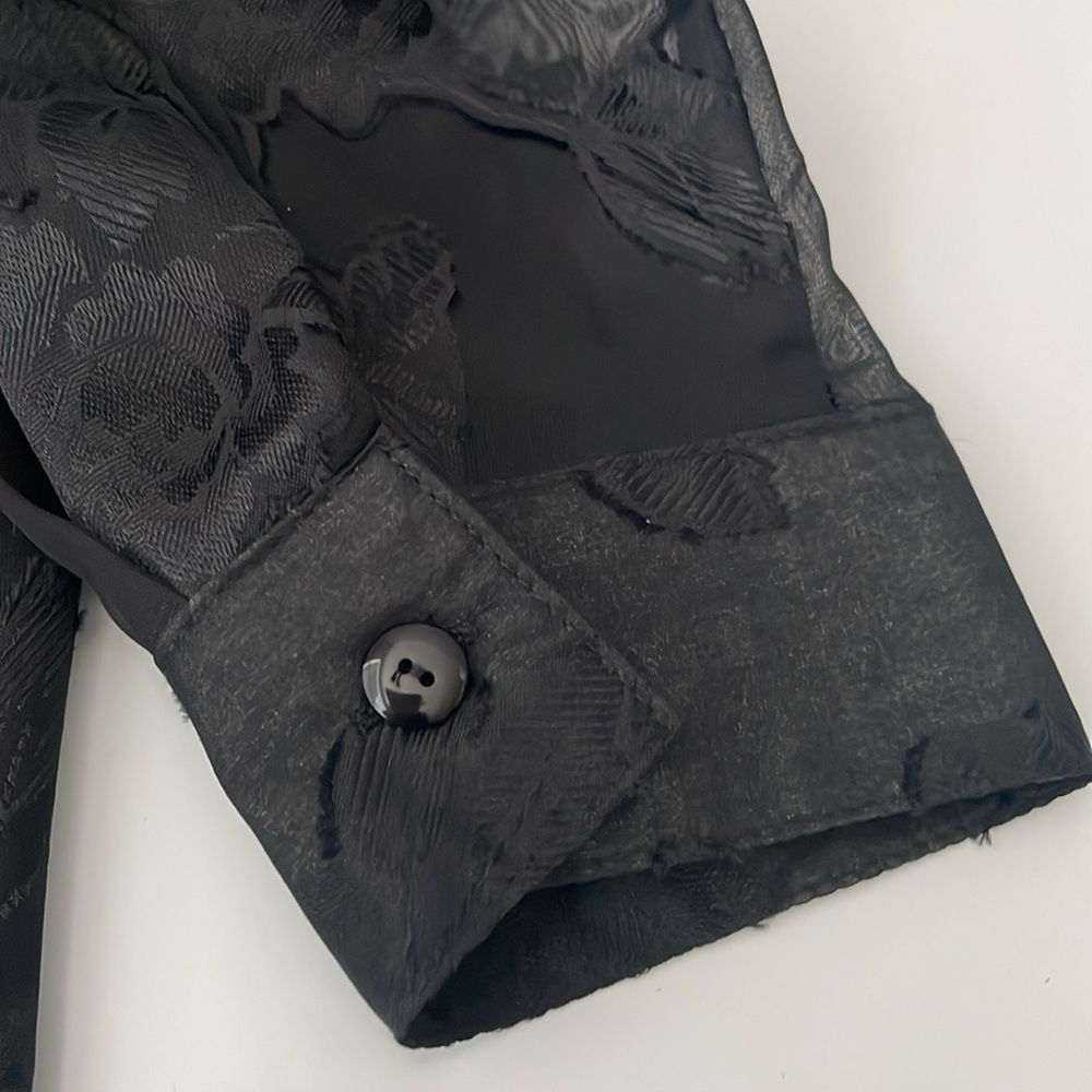 Courtenay Floral Black Sheer Button Up Women’s size Large Flocking Whimsigoth - Picture 8 of 11